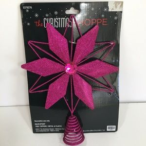 Pink Fuchsia Glitter Snowflake Star Tree Topper